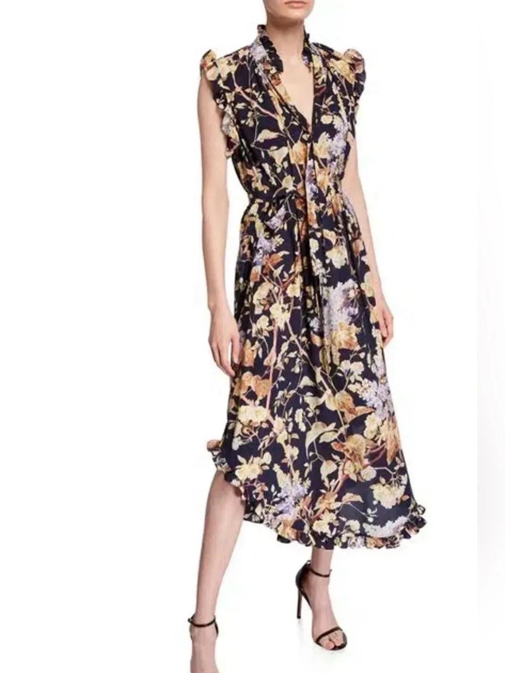 Zimmermann Sabotage Midi Dress Silk-Blend Wisteria Floral Print 0